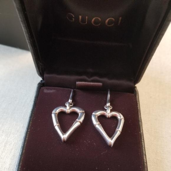 GUCCI Bamboo Heart Silver Hook Earrings - Picture 2 of 4